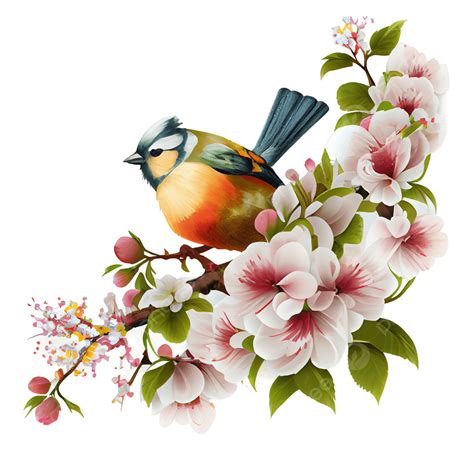 Bird On Spring Flowers, Bird, Spring, Flowers PNG Transparent Clipart ...