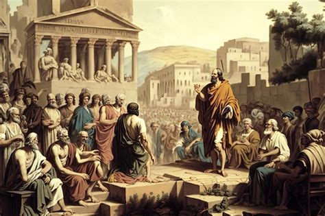 Premium AI Image | he trial of Socrates in the agora as depicted by Plato