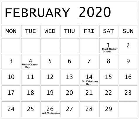 February 2020 Calendar With National Holidays | National holiday ...