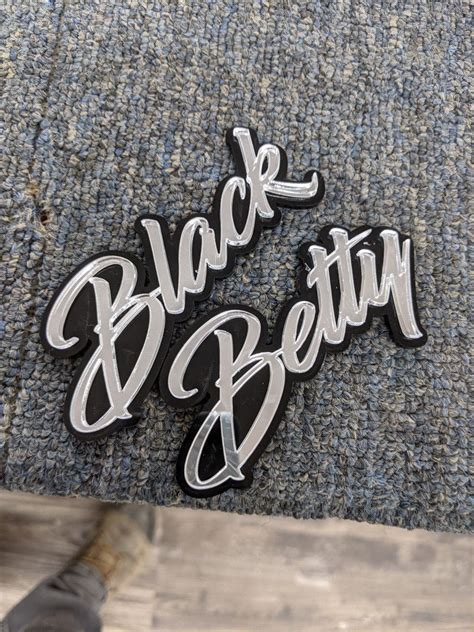 Black Betty Car Badge - Mirror Silver On Gloss Black - Script Font ...