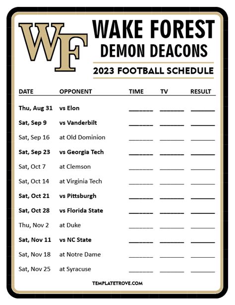 Printable 2023 Wake Forest Demon Deacons Football Schedule