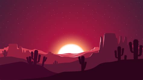 Cactus Sunset Desert Stars Landscape Silhouette Wallpaper,HD Artist ...