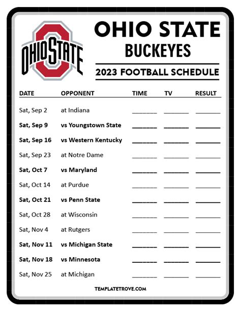 Printable 2023 Ohio State Buckeyes Football Schedule