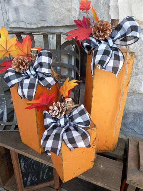 Wood Pumpkins Fall Decor Rustic Pumpkins Set of Wood | Etsy