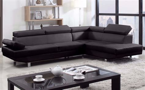 2 Piece Modern Contemporary Black Faux Leather Sectional Sofa ...