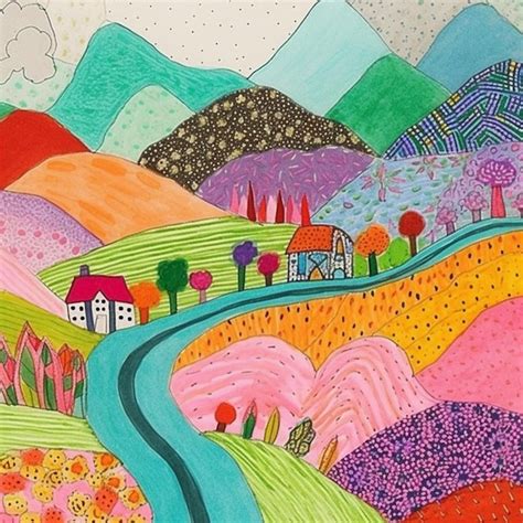 Premium AI Image | Painting of a colorful landscape with a road and ...