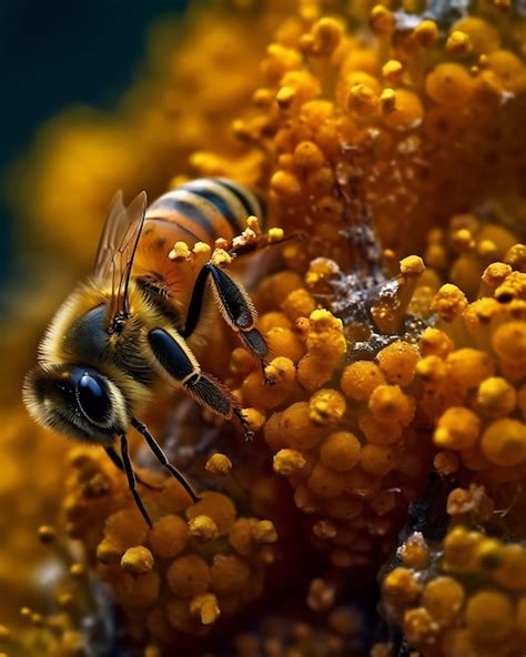 Premium AI Image | Honey bee macro photography