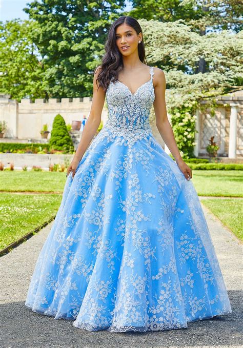 Floral Patterned Glitter Ball Gown Prom Dress | Morilee