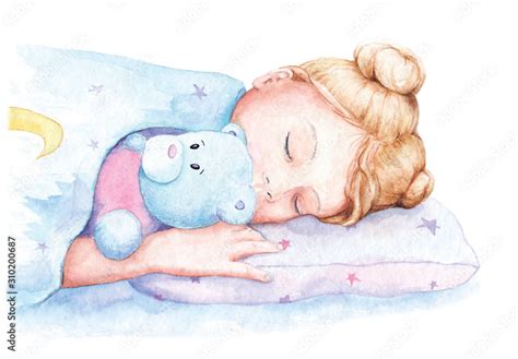 watercolor drawing, illustration of a girl sleeping Stock Illustration ...