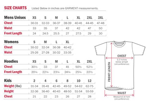 Sizing Chart — G.F.Y. Shirts