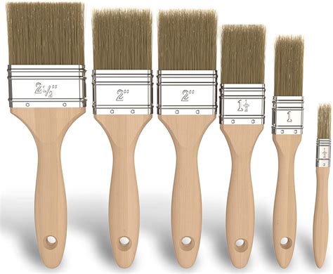 6 Pack Paint Brushes Set [Wood Handle] Brush for Wall Painting & Canvas ...