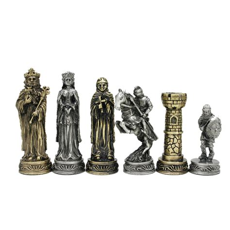 Medieval Chess Set – Pewter Pieces & Walnut Root Board 17 in. – Wood ...