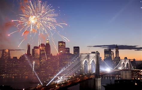 Wallpaper bridge, salute, fireworks, USA, America, New York, New York ...