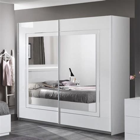 Abby Mirrored Sliding Wardrobe Large In White High Gloss | FiF ...