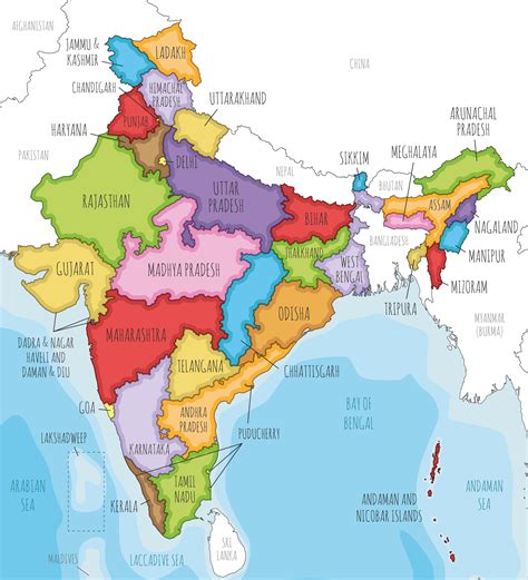 Vector illustrated map of India with states and territories and ...