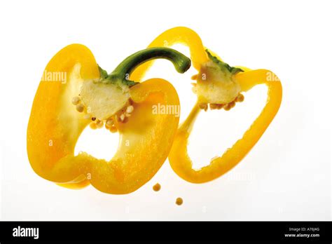 Two slices of yellow pepper, close-up Stock Photo - Alamy