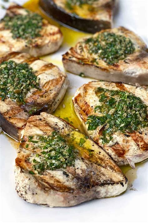 Grilled Swordfish Steaks Salsa Verde l Panning The Globe