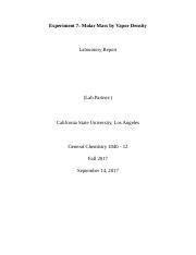 Experiment7-Molar Mass by Vapor Density.docx - Experiment 7: Molar Mass ...