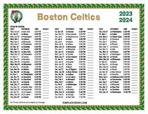 Printable 2023-2024 Boston Celtics Schedule