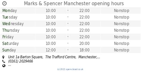 Marks & Spencer Manchester opening times, Unit 1a Barton Square, The ...