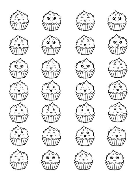 Kawai cup cakes - Cupcakes Adult Coloring Pages