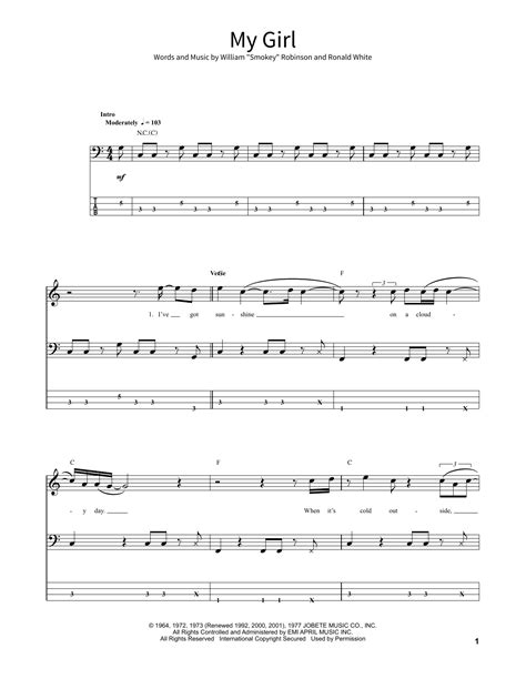 My Girl by The Temptations Sheet Music for School of Rock – Bass Guitar ...