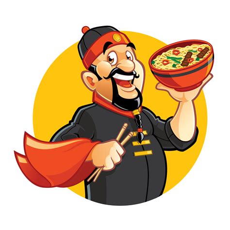 Chinese cartoon chef holding bowl with noddles 639561 Vector Art at ...