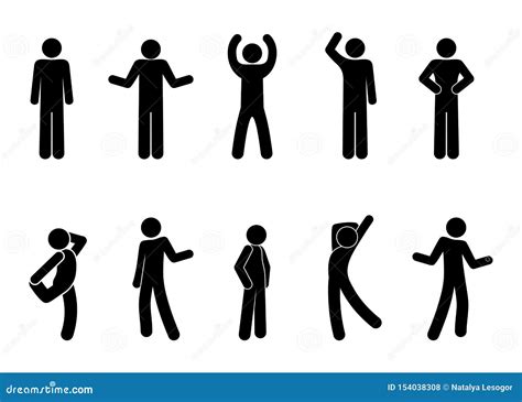 Stick Figure Positions Set Man Stock Vector - Illustration of posing ...