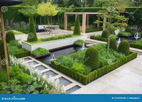 Stunning Modern Garden with Elegant Water Features and Stone Paths ...