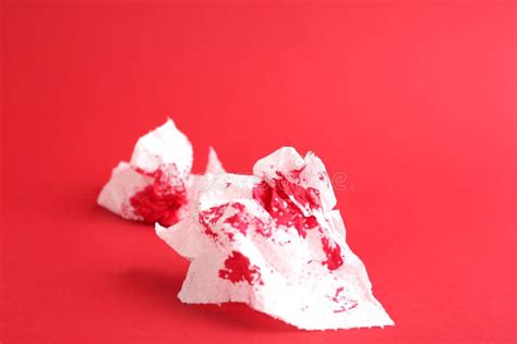 Sheets of Toilet Paper with Blood on Red. Hemorrhoid Problems Stock ...