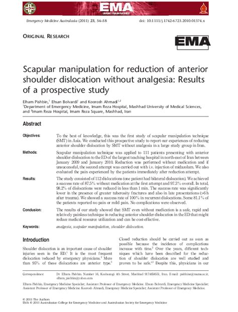 (PDF) Scapular manipulation for reduction of anterior shoulder ...