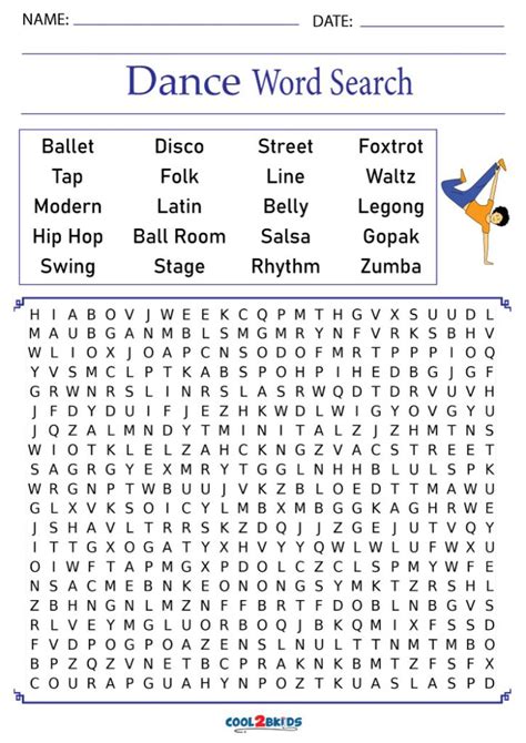 Printable Dance Word Search - Cool2bKids