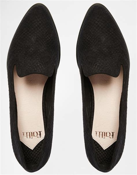 Faith Suede Alpine Black Embossed Flat Shoes - Black - Lyst