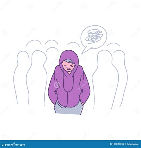 Lonely Person in a Crowd - Cartoon Teenager Feeling Alone among People ...