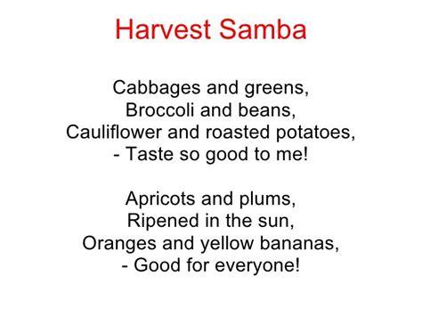 Full Harvest Samba Lyrics | Home and Garden Reference