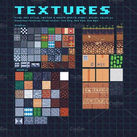 Textures pixel art set by VectorPixelStar on @creativemarket | Pixel ...