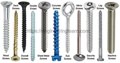 different types of screws and nuts