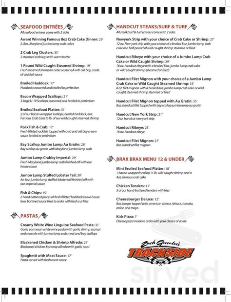 Zach Greenlee's Trackside Steak & Seafood menus in Hagerstown, Maryland ...