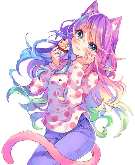 Cute Anime Girl With Rainbow Hair