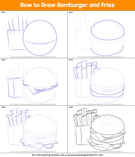 How to Draw Hamburger and Fries (Snacks) Step by Step ...