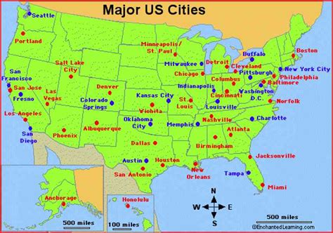 Map United States Major Cities | Holiday Map Q | HolidayMapQ.com