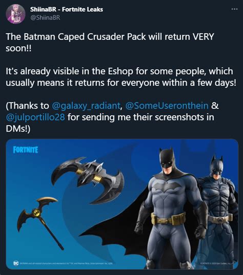 The Batman Caped Crusader Pack will return soon : r/FortNiteBR