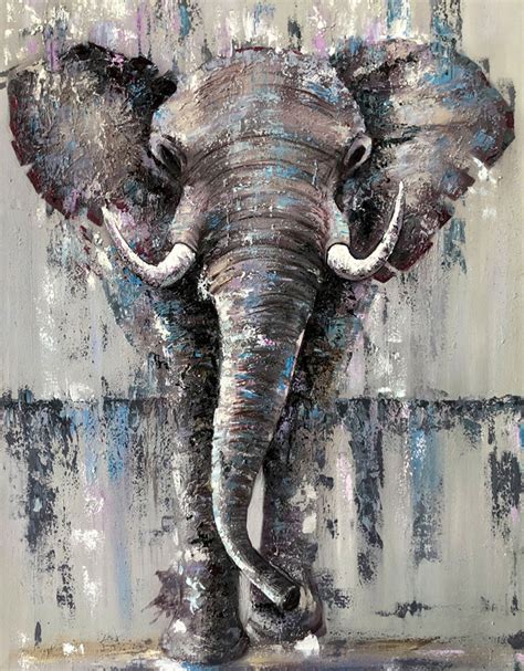 Abstract Elephant Painting - Hand-Painted Oil on Canvas