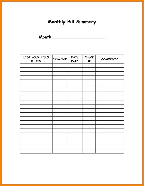 Printable Bills Template