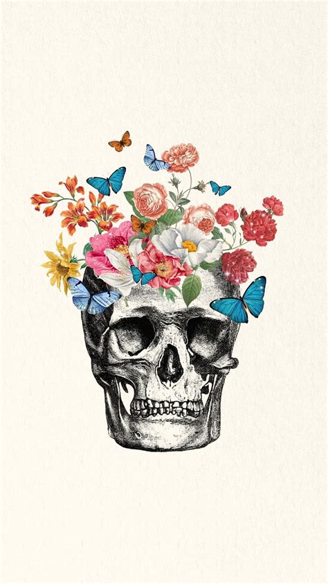 Floral skull aesthetic phone wallpaper, | Premium Photo - rawpixel