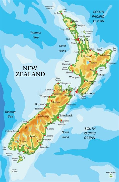 New Zealand physical map stock vector. Illustration of road - 104350467