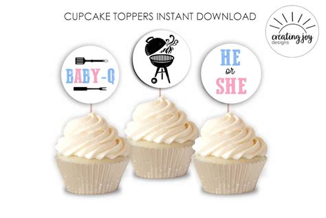 Baby Q Gender Reveal Cupcake Toppers Digital Instant Download Printable ...