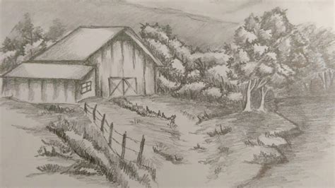 How to draw a Farmhouse Landscape | Pencil Art - YouTube