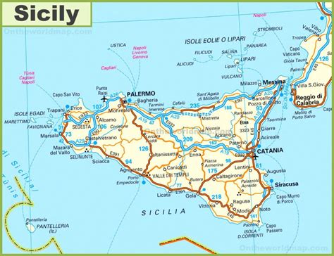 Road Map Of Sicily With Cities And Towns - Printable Map Of Sicily ...