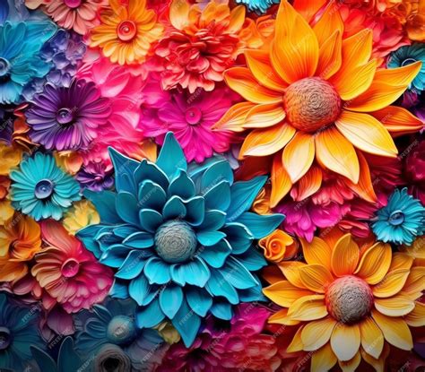 Premium Photo | Colorful flowers are arranged in a wall of different ...